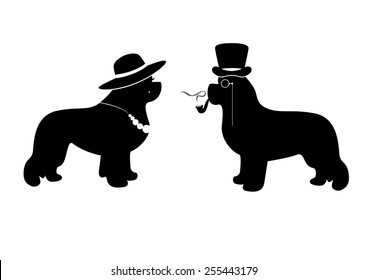 Vector "Lady and Gentleman" illustration with newfoundland dogs (for example as a WC signs)