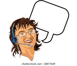 VECTOR Lady with a headset and a speech bubble.