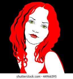 Vector lady in red on black background