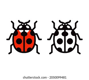 Vector Ladybug Icon Or Logo. Color And Black And White Symbol. Simple Flat Design Illustration.