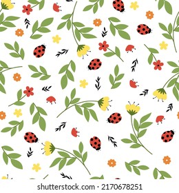 Vector ladybug seamless pattern. Summer textile print design