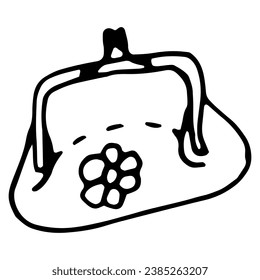 vector lady's vintage bag purse in doodle style in black color on a white background
​