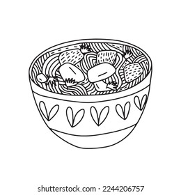 Vector lagman hand drawn bowl illustration. Central Asian cuisine dish.
