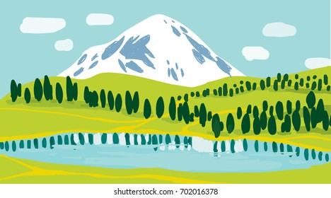 vector lake and mountain