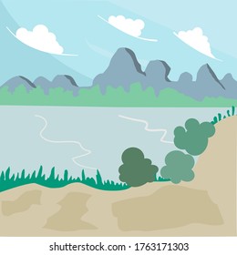 Vector of a lake and mountain,beautiful landscape.