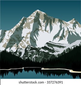 Vector lake in mountains