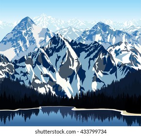 Vector lake in mountains