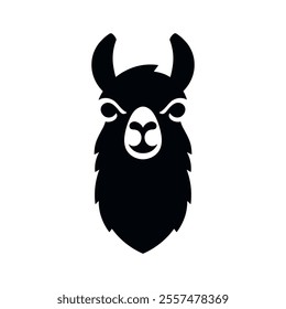 Vector lama silhouette flat icon isolated on white background. Simple animal stencil logo design. Alpaca symbol. Template for laser cutting wall art.