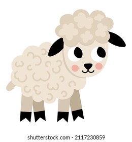 Vector lamb icon. Cute cartoon little sheep illustration for kids. Farm animal baby isolated on white background. Colorful flat ewe picture for children
