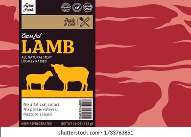 Vector lamb label design. Sheep and lamb icons. Meat background