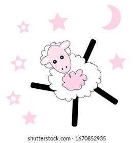 Vector Lamb, little sheep, stars, moon
