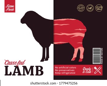 Vector lamb packaging or label design. Sheep silhouette. Lamb meat background