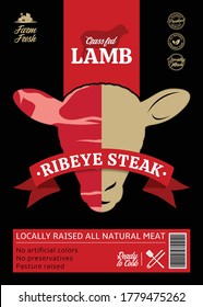 Vector lamb packaging or label design. Sheep icon and silhouette. Lamb meat texture