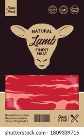 Vector lamb packaging or label design. Sheep icon. Lamb meat background