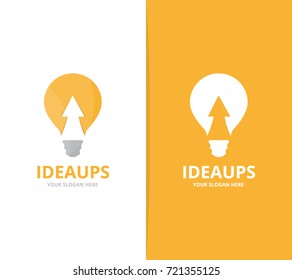 Vector lamp and arrow up logo combination. Lightbulb and growth symbol or icon. Unique idea and upload logotype design template.
