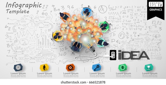 Vector Lamp brain - Brainstorm Businessman and Lady- Background Calculate numbers, graph,modern design Idea and Concept - illustration Business - Idea text- Infographic template.