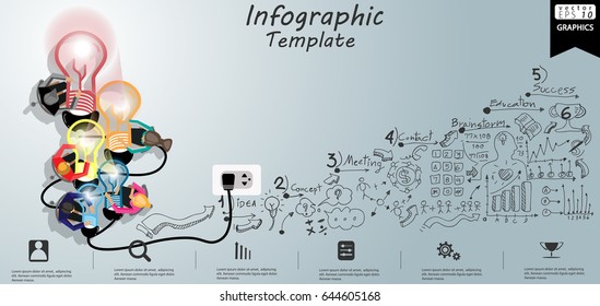 Vector Lamp Brainstorm Businessman and Lady - Background White - line pattern-modern design Idea and Concept - illustration Business -  Infographic template.
