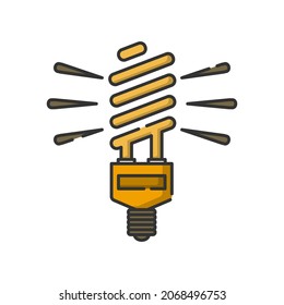 Icono de línea relleno de bombilla vectora, color monótono con sombra pequeña de fondo blanco