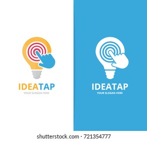 Vector lamp and click logo combination. Lightbulb and cursor symbol or icon. Unique idea and digital logotype design template.