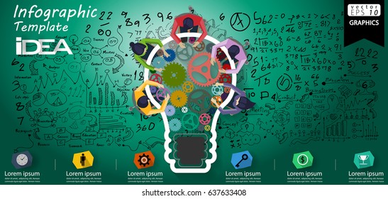 Vector Lamp Cog - Brainstorm Businessman and Lady- Background Calculate numbers, graph,modern design Idea and Concept - illustration Business - Idea text- Infographic template.