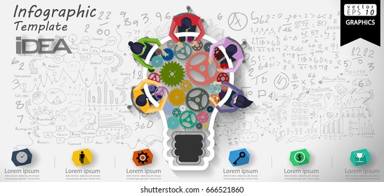 Vector Lamp Cog - Brainstorm Businessman and Lady- Background Calculate numbers, graph,modern design Idea and Concept - illustration Business - Idea text- Infographic template.
