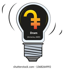 Vector lamp with currency sign - Dram (Armenia, AMD) , vector currency symbol sign isolated over white background, world currencies with names and codes big collection in my profil