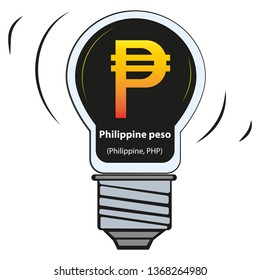 Vector lamp with currency sign - Philippine peso (Philippine, PHP) , vector currency symbol sign isolated over white background, world currencies with names and codes big collection in my profil