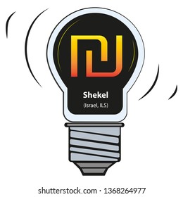 Vector lamp with currency sign - Shekel (Israel, ILS) , vector currency symbol sign isolated over white background, world currencies with names and codes big collection in my profil