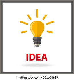 Vector lamp ,Idea conceptual with shadow and  text isolated in flat style