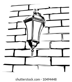 vector lamp lantern at the brick wall