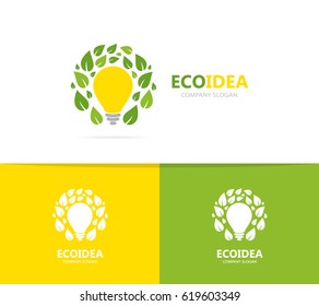 Vector of lamp and leaf logo combination. Idea and eco symbol or icon. Unique organic and light bulb logotype design template.