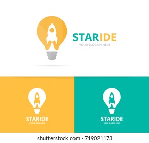 Vector lamp and rocket logo combination. Lightbulb and airplane symbol or icon. Unique idea and flight logotype design template.