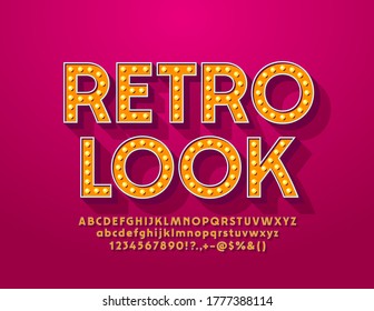 Vector lamp sign Retro Look with Elegant Vintage Font. Light Bulb Alphabet Letters and Numbers