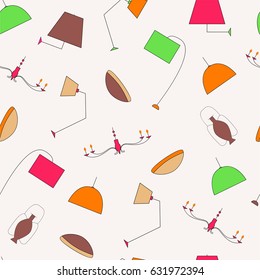 Vector lamps seamless pattern. Color lights on a white background.