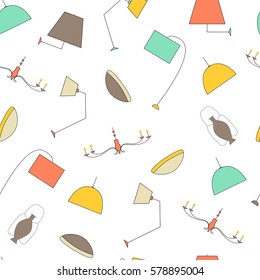 Vector lamps seamless pattern. Lights on a white background.