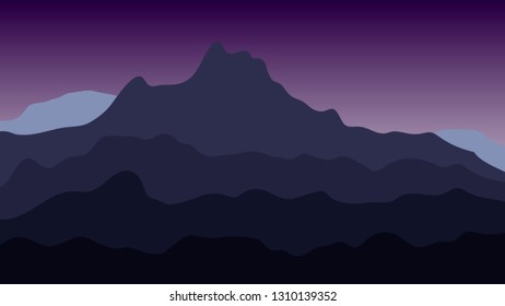 Vector landcape with mountains and sky. Vector illustration.
