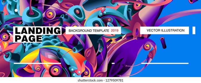 Vector Landing Page Background Template with Colorful Abstract liquid Illustration.
