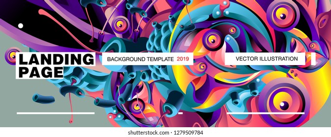 Vector Landing Page Background Template with Colorful Abstract liquid Illustration.
