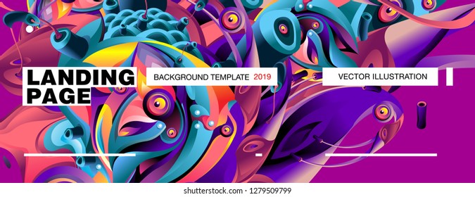 Vector Landing Page Background Template with Colorful Abstract liquid Illustration.

