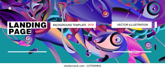 Vector Landing Page Background Template with Colorful Abstract liquid Illustration.
