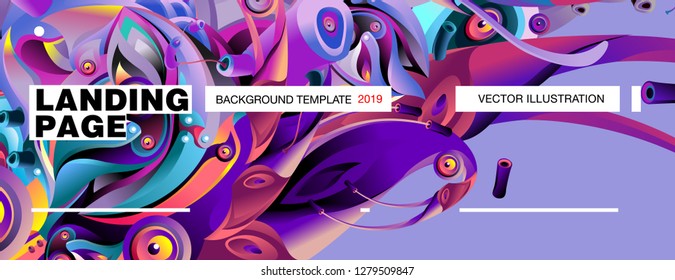 Vector Landing Page Background Template with Colorful Abstract liquid Illustration.
