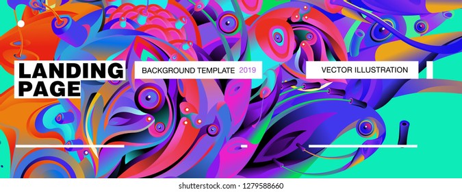 Vector Landing Page Background Template with Colorful Abstract liquid Illustration.