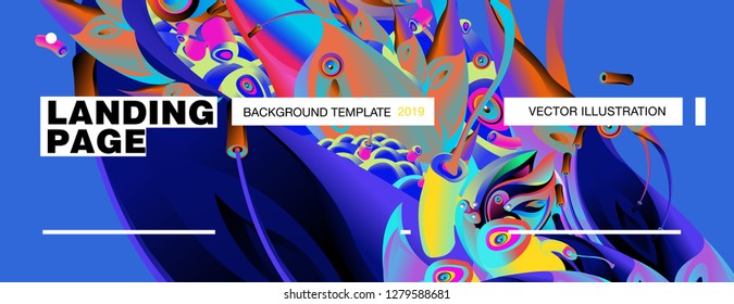 Vector Landing Page Background Template with Colorful Abstract liquid Illustration.