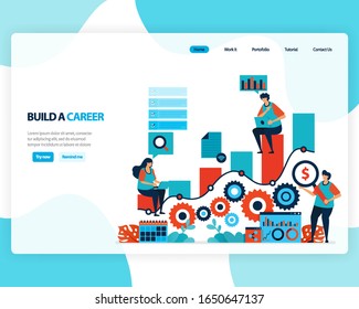 vector landing page of building a career and leadership. chart in achieving business goals. develop mental in work. illustration for web, homepage, web page, web theme, template, flyer, mobile, cards