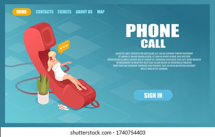 Vector landing page of a customer support phone call concept. 