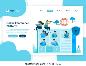 vector landing page design of online video conference. business meetings and discussions. illustration of landing page, website, mobile apps, poster, flyer