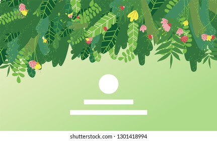 Vector landing page design with tropical greens and flowers. Web, application template. Banner, poster with copyspace for text