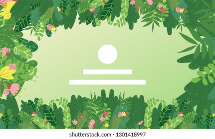 Vector landing page design with tropical greens and flowers. Web, application template. Banner, poster with copyspace for text