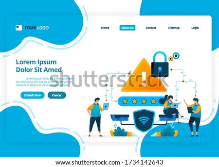 Vector landing page design of WiFi network security. protection rating on internet security networks. Illustration of landing page, website, mobile apps, poster, flyer