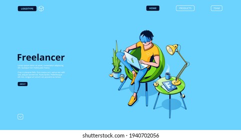 Vector landing page of freelancer, remote work